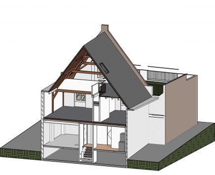 De Bed & Breakfast de Kolonel te Ravenstein wordt gerenoveerd. Om het monumentale pand goed in beeld te brengen is er een pointcloud gemaakt van de bestaande situatie.
Deze pointcloud hebben wij vervolgens vertaald en gemodelleerd in Revit. Met dit model zijn de architect Roy van Mechelen en GAJVBW (technische ondersteuning) verder gegaan, met het maken van een ontwerp voor de nieuwe indeling en inrichting.
